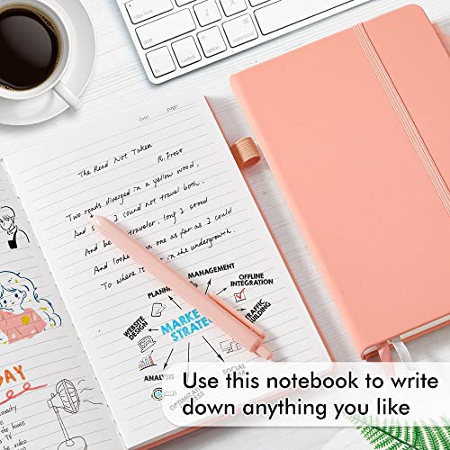 feela 5 Pack Notebooks Journals Bulk, Hardcover Classic Ruled Lined Journals with Pen Holder for Women Girls School Business Supplies, with 5 Black Pens, 120 GSM, 5.1”x8.3”, A5, Light Coral - color: 5 Light Coral