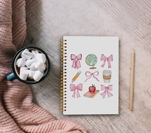 Teacher Notebook, Coquette Pink Bow Notebook Journal, Teacher Gifts for Women, Preppy Notebook Journal for Note Taking Work, Girly Notebook, Pink Spiral Notebook 5.5x8.3 Inch - color: 30-notebook