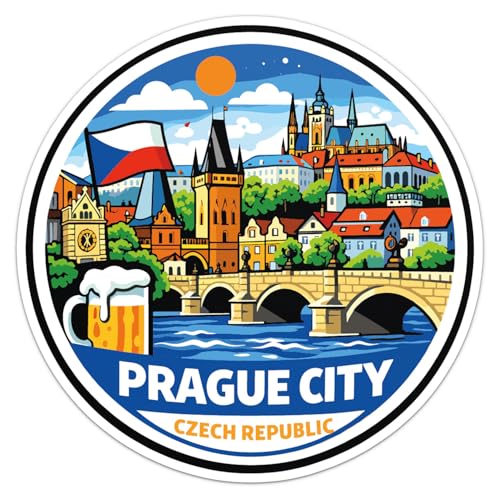 Cartoon Style Czech Republic Prague City Sticker - Waterproof Outdoor Vinyl Decal, 5 Inch - color: Cartoon Style Czech Republic Prague City, size: 5'' longer side