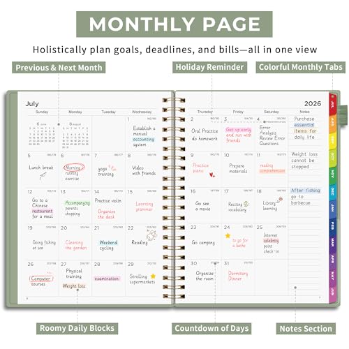 EMSHOI Academic Planner 2026-2027, A4 Size (8.5" x 11"), Weekly and Monthly - color: Light Green