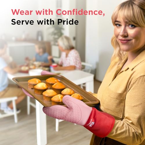 Kitchen Mama UltraShield Silicone Oven Mitts, Red - color: Red