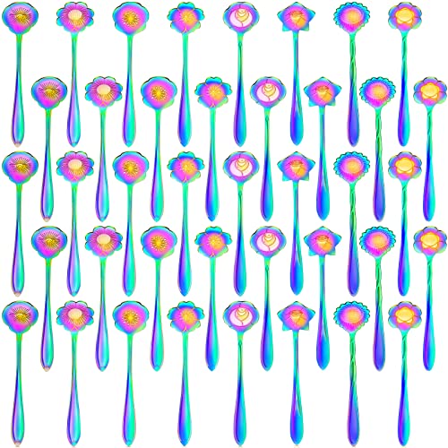 Eboot 40 Pcs Rainbow Flower Tea Spoons Set Stainless Steel Coffee Spoons - color: Rainbow