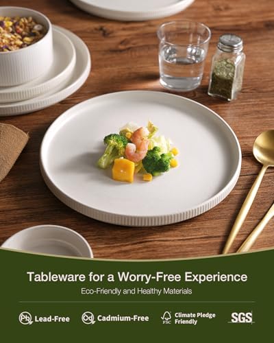 Famiware Star Stoneware Dinnerware Sets for 8, Reactive Glaze Plates, Bowls - color: Matte White