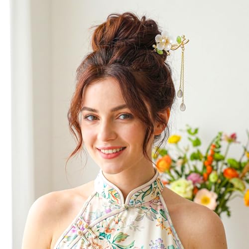 6Pcs Retro Hair Chopsticks for Women, Vintage Hair Sticks Pearl Flower for Buns Long Hairs, Chinese Hairpin for Women Girls Hanfu Asian Vintage Handmade Decor Hairpin
