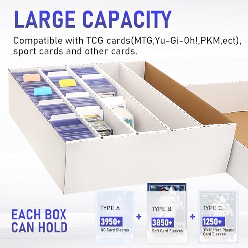 Sports Card Box 5 Row 3200 Count,Cardboard Card Storage Box with Divider Bulk Card Storage Baseball Card Boxe,Sports Cards Storage Box for Card Game Storage Box for PKMN/TCG/Magic/Mtg(2Pack) - size: Large-2Pack