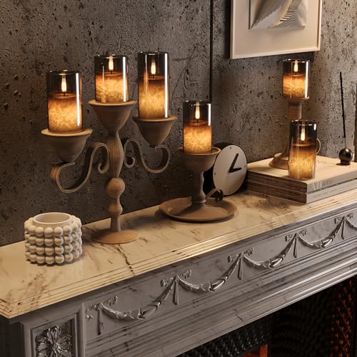 Battery Operated Flameless Candles with Remote & Timer, Grey Glass 3Pack - color: Gray