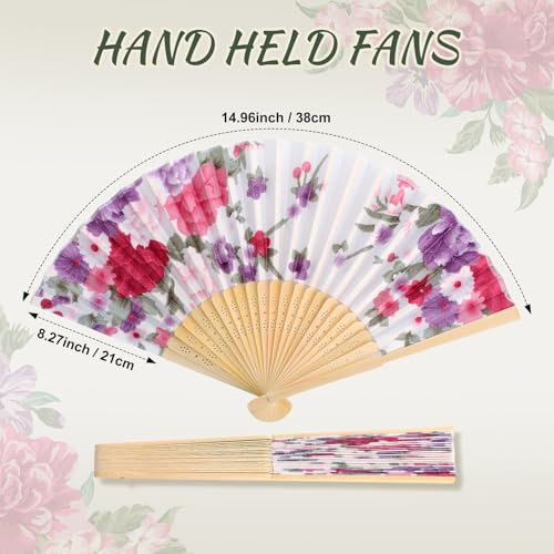 Zonon 4 Pack Hand Held Folding Fans for Women Silk,Spring Flowers - style: Spring Flowers