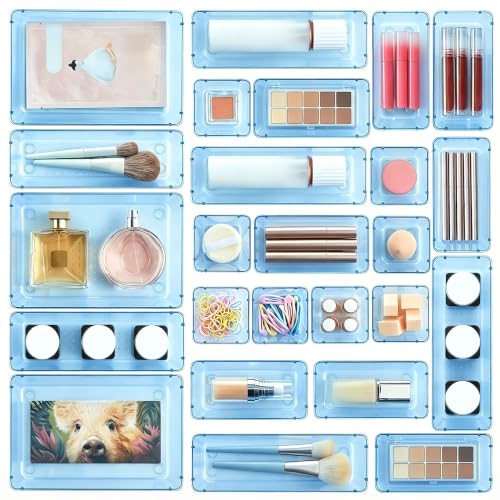 Vtopmart 25 Pack Plastic Drawer Organizers with Non-slip Rubber Pads - color: Transparent Blue