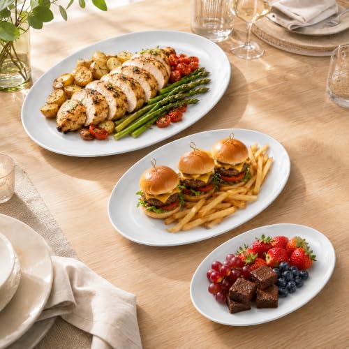 White Serving Platters Set of 3, 16/14/12 Inch Oval Porcelain Serving Platters, Serving Dishes for Entertaining, Party, Appetizers, Cheese, Dessert and Food Display - size: 15.5/14/12 inch Set