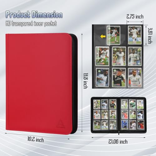 9 Pocket Card Binder - 540 Capacity with Zip Closure Premium, Double-Sided,Sturdy & Sleek PU Leather Protector for MTG, TCG, Sport & Collectible Cards (Red) - color: Red