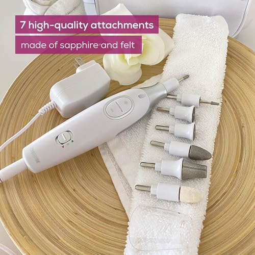 Beurer MP42 Nail Drill, 7-in-1 Nail Kit with Strong Sapphire Nail Drill Bits, Electric Nail File and Nail Buffer Includes Bright LED Light, Pedicure Kit and Manicure Set with Storage Case - color: White