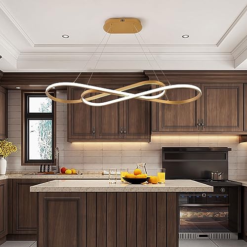 Gold Led Chandeliers for Dining Room Light Fixture Modern Led Pendant Light Kitchen Island Lighting for Kitchen Island Chandelier Over Table, Dimmable Adjustable Height Pendant Light Ceiling Hanging - color: Painted Gold, size: 39.37in