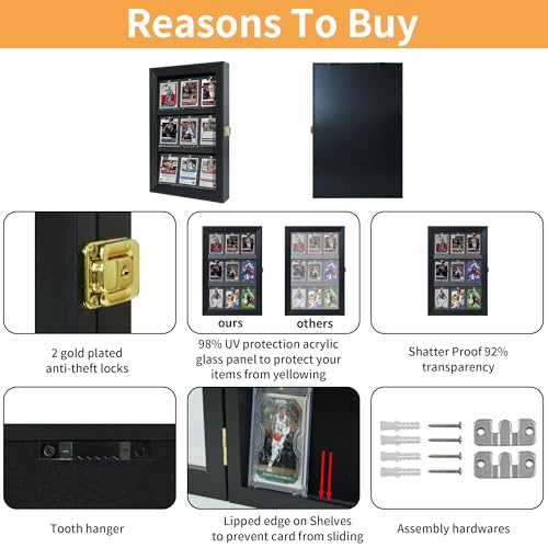 9-Card Sports Card Display Case for Graded Cards, Lockable - size: 9 Cards