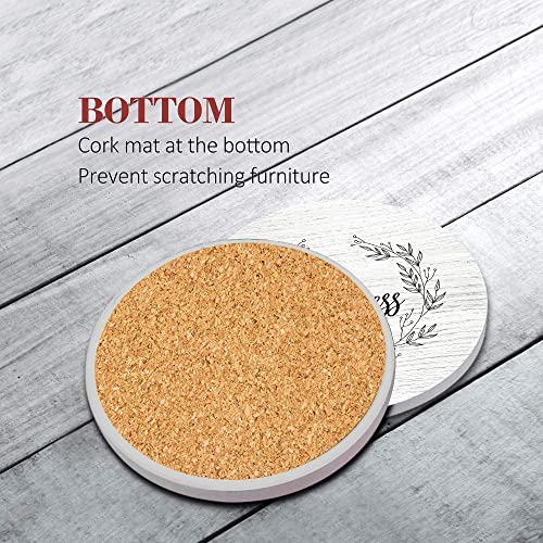Britimes Coasters for Drinks, Set of 6, Ceramic Stone, White Wood - color: Retro 5