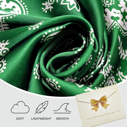 Seawhisper Premium Printed Satin Silk-Like Neck Scarf for Women Square 26" - color: Green