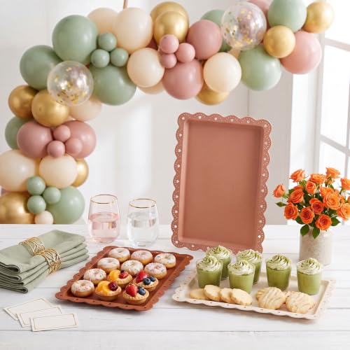 6 Pcs Brown Serving Trays Plastic Food Platters - color: Brown