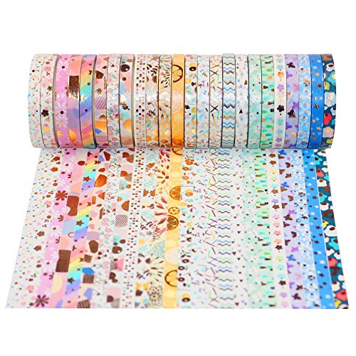 YUBBAEX 24 Rolls Skinny Washi Tape Set Gold Foil Print Decorative Tapes for Arts, DIY Crafts, Bullet Journals, Planners, Scrapbooking, Wrapping (Basic 5mm) - style: Basic 5mm
