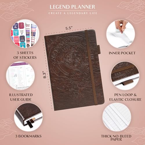 Legend Planner Undated, Weekly & Daily Goal Journal, A5 Dark Brown - color: Dark Brown (Undated), size: A5 (5.5'' x 8.3'')