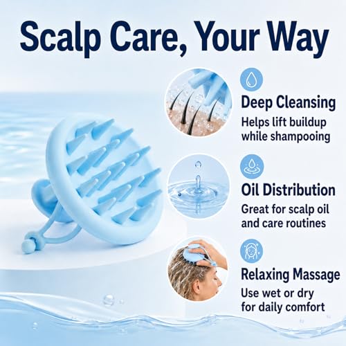 SEVENY Soft Silicone Shampoo Brush, Blue, Pack of 2 - color: Blue