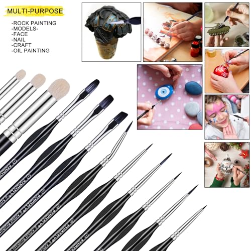 PANDAFLY Miniature Paint Brushes Drybrush Set, 12 Sizes - size: 12 Size