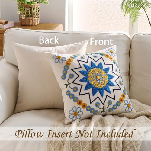 Embroidered Floral Throw Pillow Cover 18x18 Set of 1 Blue Orange - color: Blue Orange, size: 18" x 18" (Pack of 1)