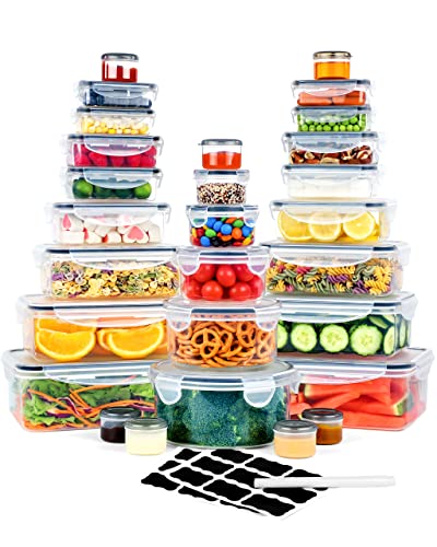 FOOYOO 56 Pcs Large Food Storage Containers Set with Lids (28 Containers + 28 Lids), Airtight Plastic Storage Containers for Pantry & Kitchen Organization, BPA-Free, Leak-Proof - color: Transparent - 56 Pcs