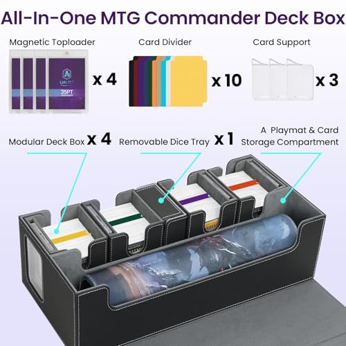 MTG Deck Box Commander 6-In-1 with Playmat Storage,TCG Multi Deck Box - color: Black Gray, size: 6-IN-1 with Playmat Space