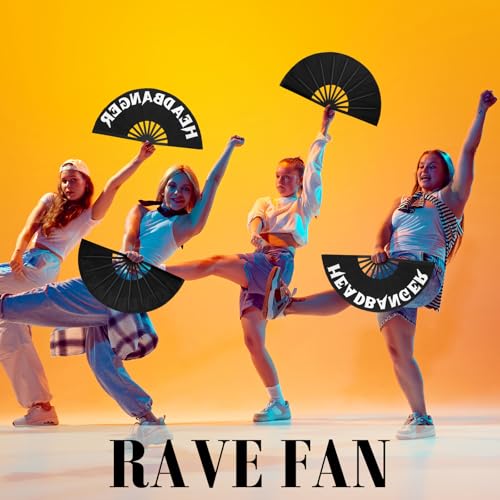 Maitys 2 Pack Foldable Fans for Rave Dancing,Black,Headbander - color: Black, style: Headbander