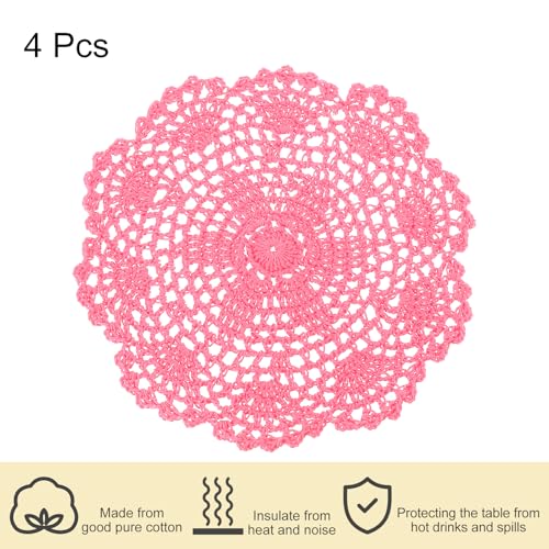 uxcell Lace Doilies, 4pcs 8" - Cotton Woven Round Crochet Coaster, Floral Design Fabric Handmade Placemat for Drink Wedding Party Decoration (Dark Pink) - color: Dark Pink