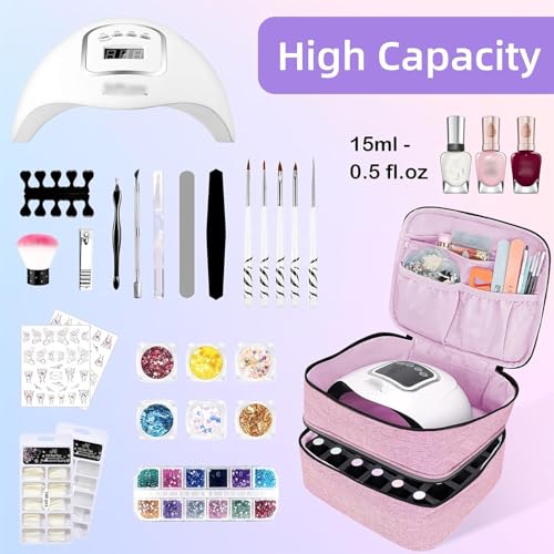 ALSLEA Nail Polish Organizer Holds 30 Bottles (15ml - 0.5 fl.oz) Double-layer Gel Nail Polish Kit Case, Nail Holder for Nail Lamp, Portable Nail Organizer and Storage for Nail Supplies (Pink) - color: Pink, size: 30 slots