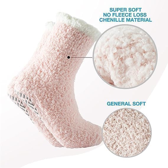 Bulinlulu Fuzzy Socks With Grips for Women, 5 Pairs Non Slip Sleep Warm Fluffy Slipper Socks Gifts for Women - color: Birthday-blue/Grey/Purple/Pink/White