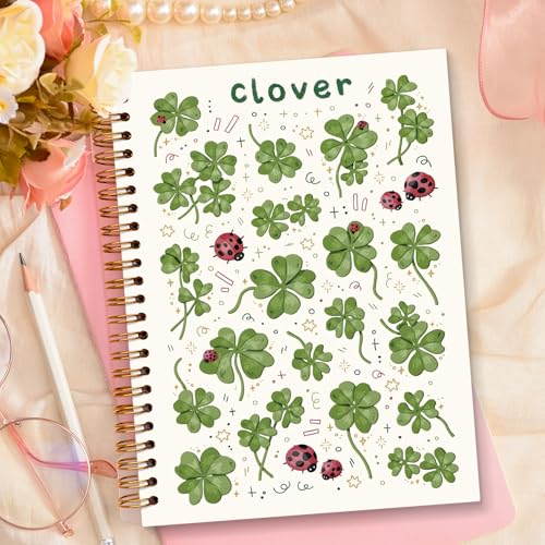 JXREQ Sage Green Clover Notebook Ladybug Botanical Journal Notebooks for Women Note Taking Diary Writing, Plant Insect Aesthetic Journaling Spiral Notebooks 5.5x8.3 - color: Clover