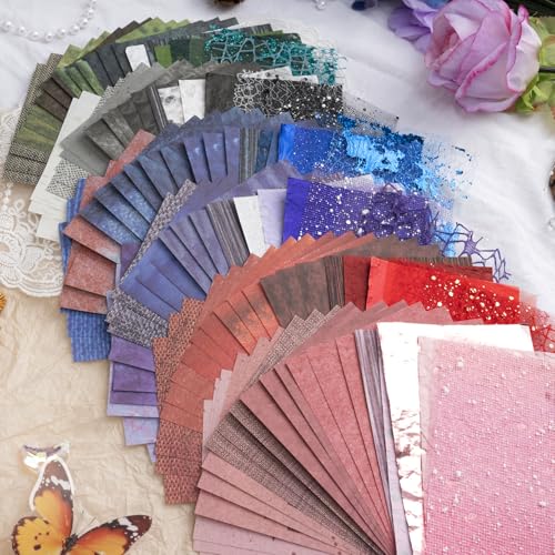 132 Sheets Textured Scrapbook Paper and Mesh Fabric Assorted Set, 6 Pack Mixed Special Paper for Scrapbooking Planner Bullet Junk Journal Supplies 5.5x4 Inch - color: A