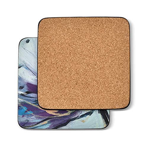 Pimpernel Abstract Lilac Collection Coasters, Set of 6 – 4" Square Cork-Backed Drink Mats with Lacquered Finish, Heat & Stain Resistant Dining Table, Tabletop & Furniture Protection - size: 4" x 4" Square, style: Blooms in Lilac