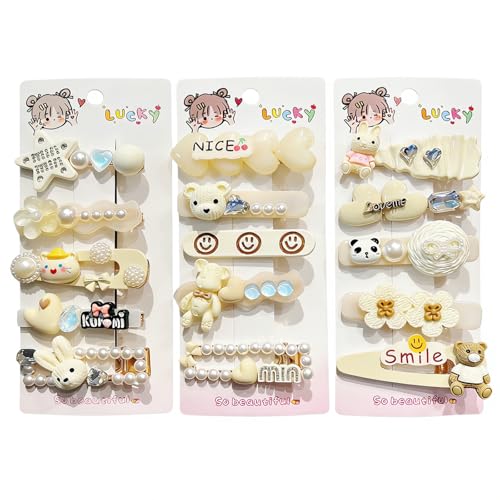 15 piece set of girls' and ladies' hair clips, sweet and fashionable hair clip set, pearl acrylic resin hair accessories, suitable as gifts for girls and ladies (white) - color: white