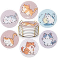 Cute Coaster Set of 6 Cat Lover Gift Kawaii Anime Decor Ceramic Coasters - color: Cat Set of 6
