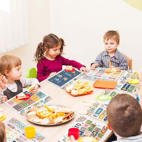 Spanish Educational Placemats Set of 6 Kid Plastic Table Mat 17×13×0.04in - style: Spanish Educational Preschool