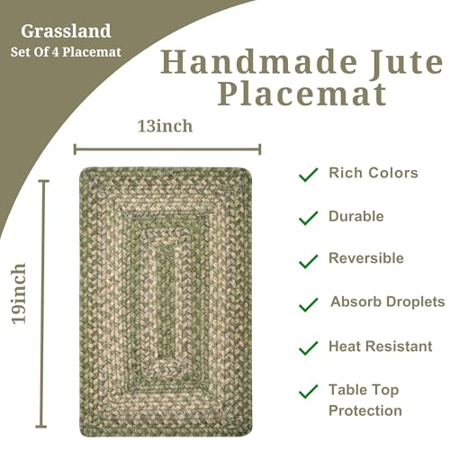Homespice Grassland Jute Braided Placemats, Rect 13x19 Set of 4 - color: Grassland
