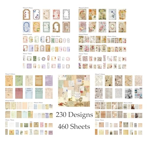 460 Sheets Vintage Scrapbook Papers Journaling Scrapbooking Supplies Kit junk journal supplies Decorative Craft Paper for Planner, Bullet Journal Collage Card Embellishment Retro Crafts