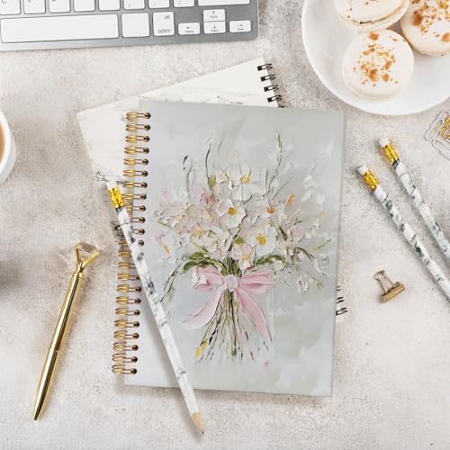 Pink Bow Floral Journal for Women Girls, Pink Preppy Spiral Notebook - color: Pink bow - flower