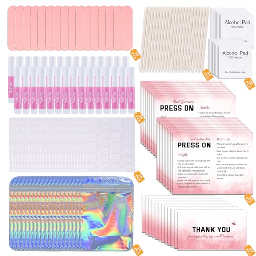 Press On Nail Tool Kit Nail Prep Kit Packaging (50pcs in Pink) - size: 50pcs in pink