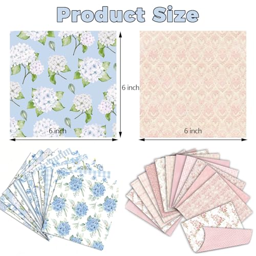 24 Sheets Blue Floral Scrapbook Paper & 24 Pink Scrapbook Paper 6'' X 6''