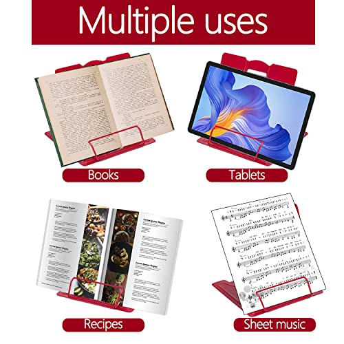 Metal Book Stand Adjustable Book Holder for Reading - color: Full Red