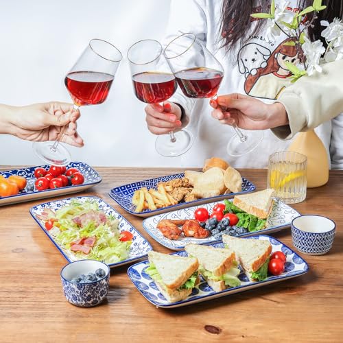 Selamica Ceramic Serving Platters, 14 Inch Serving Trays for Party Entertaining, Large Rectangular Serving Plates for Appetizer, Charcuterie, Dessert, Fruit, Set of 4, Vintage Blue - color: Vintage Blue, size: 14 Inch,Set of 4