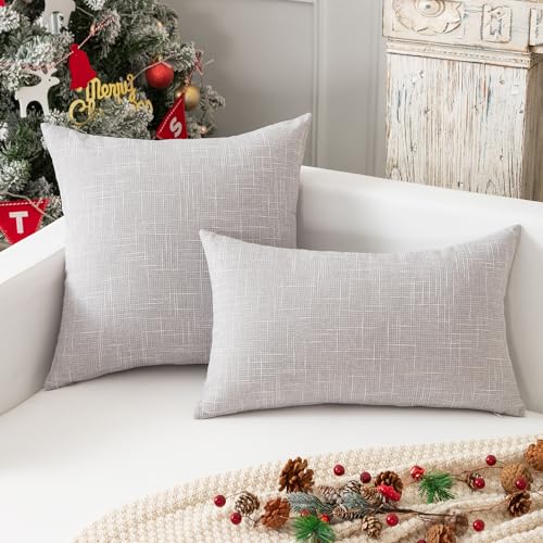 Kevin Textile Decor Pillow Cover Star Faux Linen Cushion Case with Hidden Zipper for Sofa/Chair/Couch, 2 Pcs, 16"x16", Grey White - color: Grey White, size: 16" x 16" (Pack of 2)
