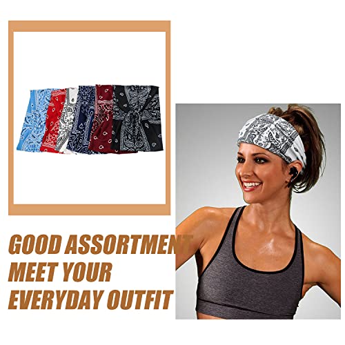 Wide Bandana Headbands for Women Twist Boho Headband Stretchy Turban Head band Head Wraps Yoga Workout Head Bands For Women's Hair,Pack of 6 - color: Bandana
