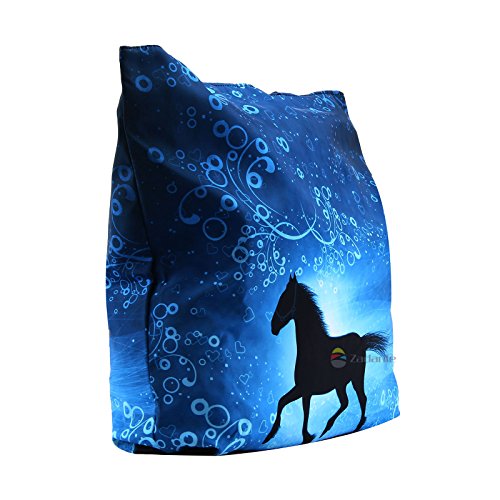Beach Tote Bags Travel Shopping Bag With Zippered for Women - color: Blue and Black
