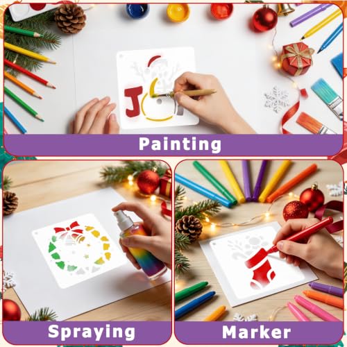 72 PCS Christmas Stencils for Painting - 3x3 Inch Santa Claus Snowflake Christmas Tree Reusable Xmas Painting Templates on Wood, Glass, Fabric, Window Door Decor DIY Party Decoration - style: Christmas
