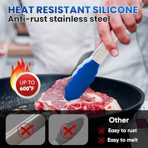 12-Inch Kitchen Tongs for Cooking with Silicone Tip,Classic Blue - color: 12"-Classic Blue