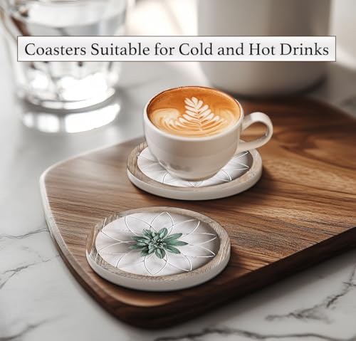 Nikyi 6 Pcs Rustic Wooden Metal Flower Art Ceramic Absorbent Coasters, Round Drink Coaster with Metal Holder and Cork Base, for Coffee Table Kitchen Bedroom Living Office Desk Home Decor or Gifts - color: Rustic Wooden Metal Flower Art